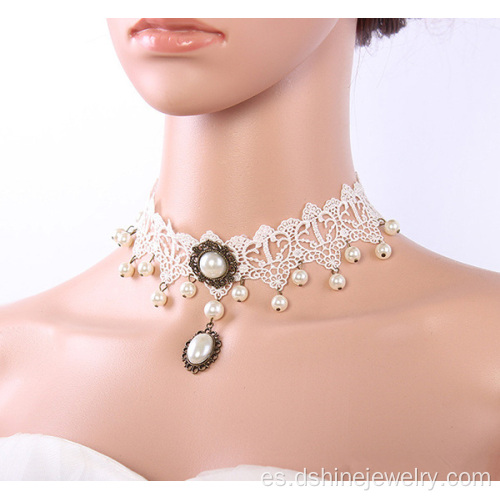 Collares gargantilla novia hecho a mano encaje collar de perlas